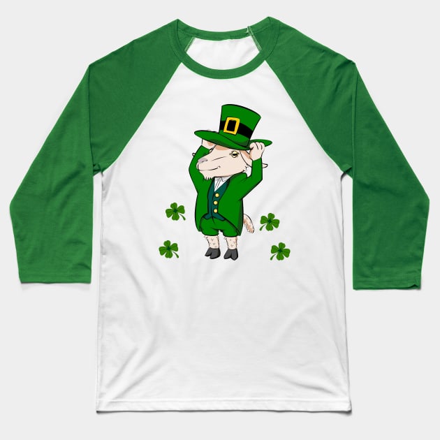 St Patricks Day Funny Leprechaun Goat Baseball T-Shirt by CrocoWulfo